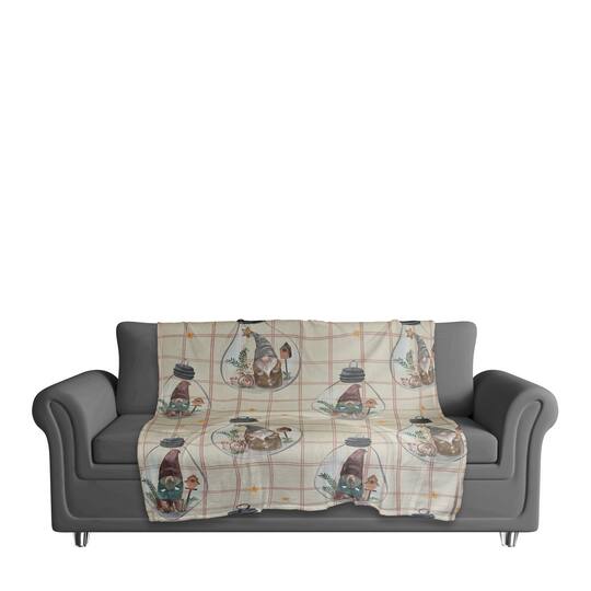 and Check Gnome Globe Pattern Coral Fleece Blanket
